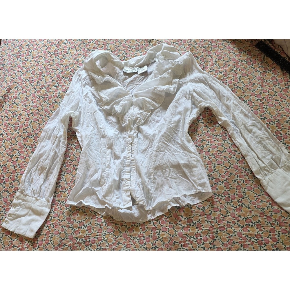 Live A Little VTG Y2K White Ruffle Top Sz Large %100 Cotton Layered Cowgirl Boho